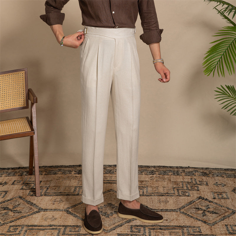 Light Beige Regular Fit High Waist Pleated Trousers