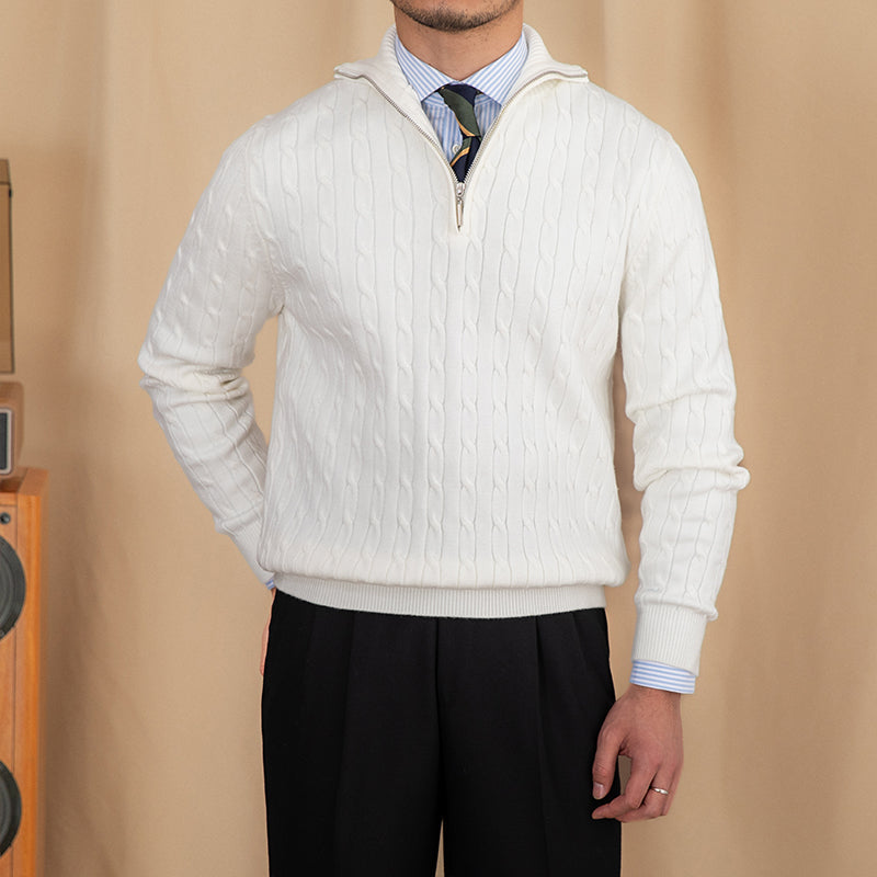 Aspen Open Collar Cable Knit Half Zip Jumper