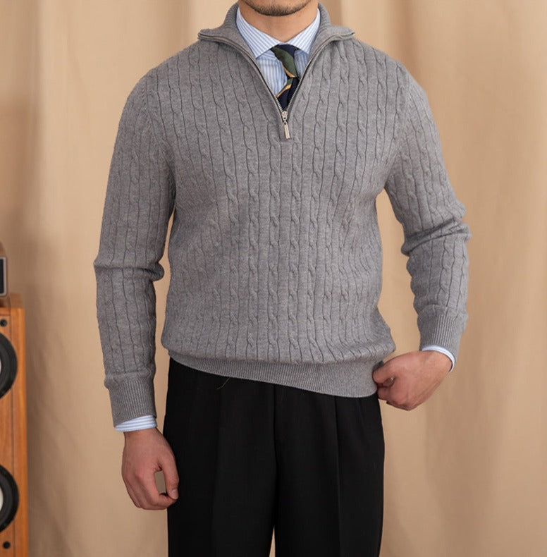 Aspen Open Collar Cable Knit Half Zip Jumper