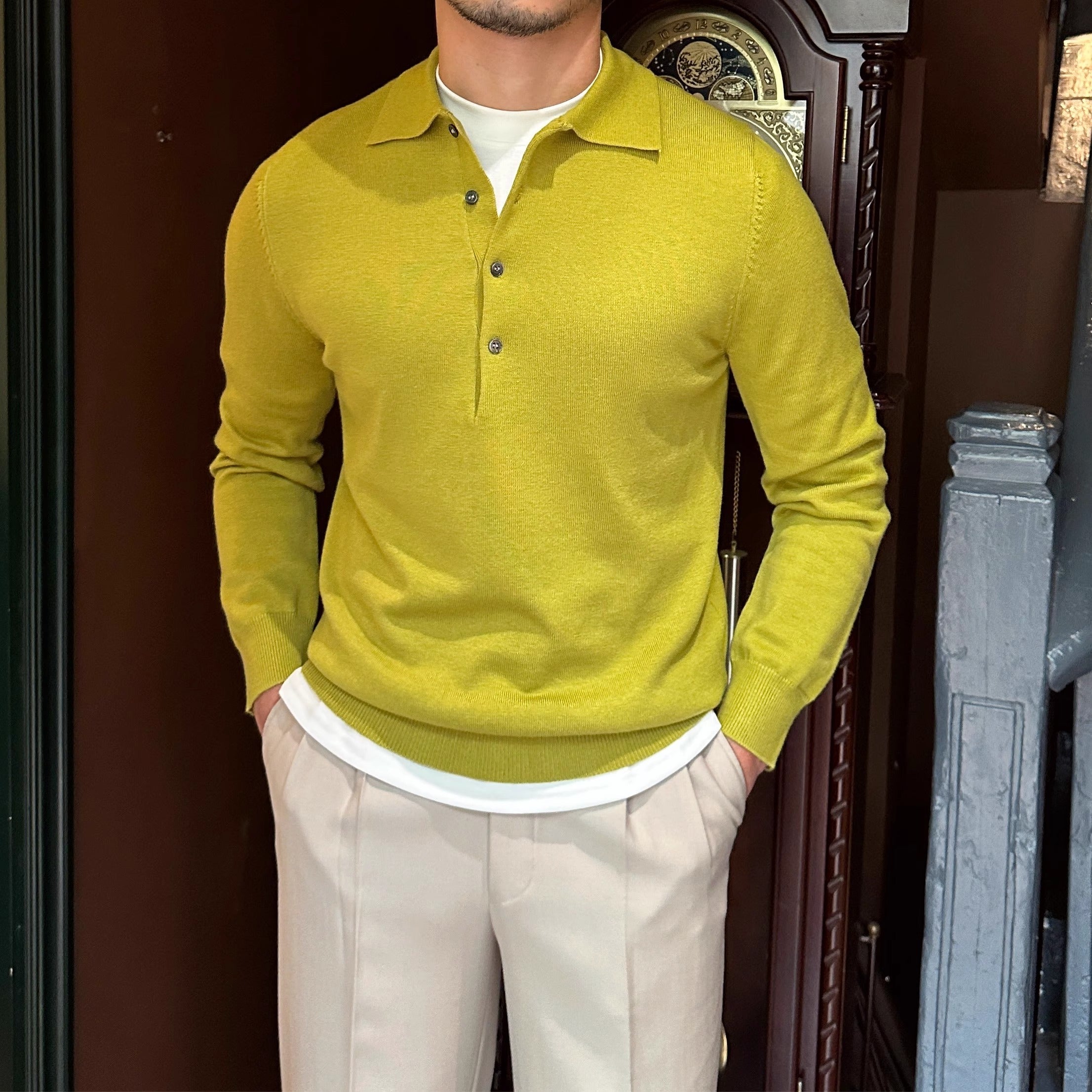 Maurizio Long Sleeve Knitted Collar Polo