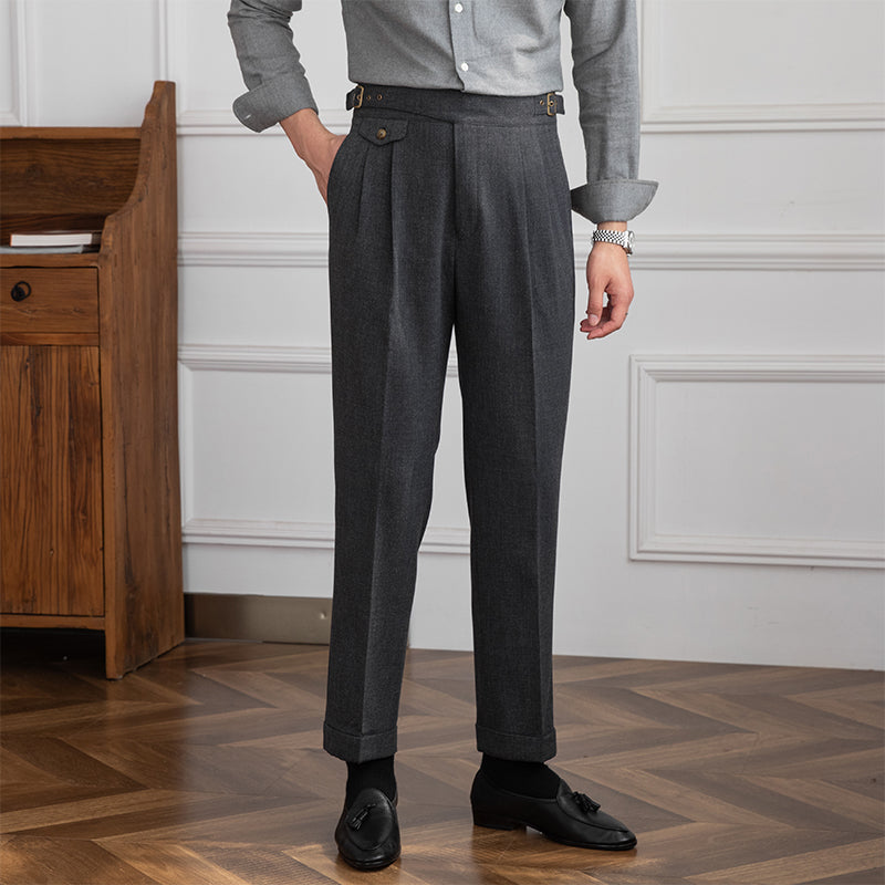 Regular Fit Pleated Textured Trousers