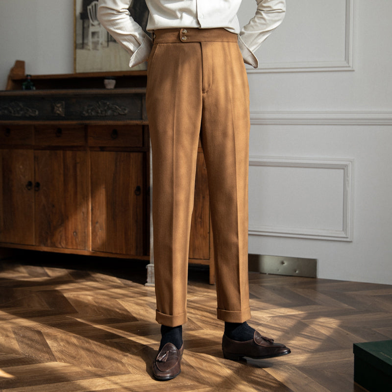 Regular Fit Wool Felt Pleated Trousers