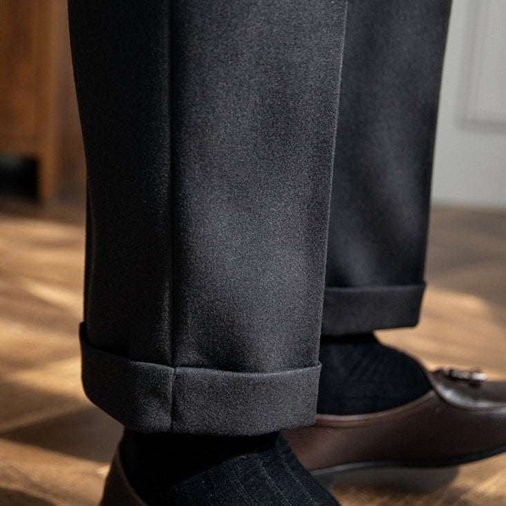 Regular Fit Wool Felt Pleated Trousers