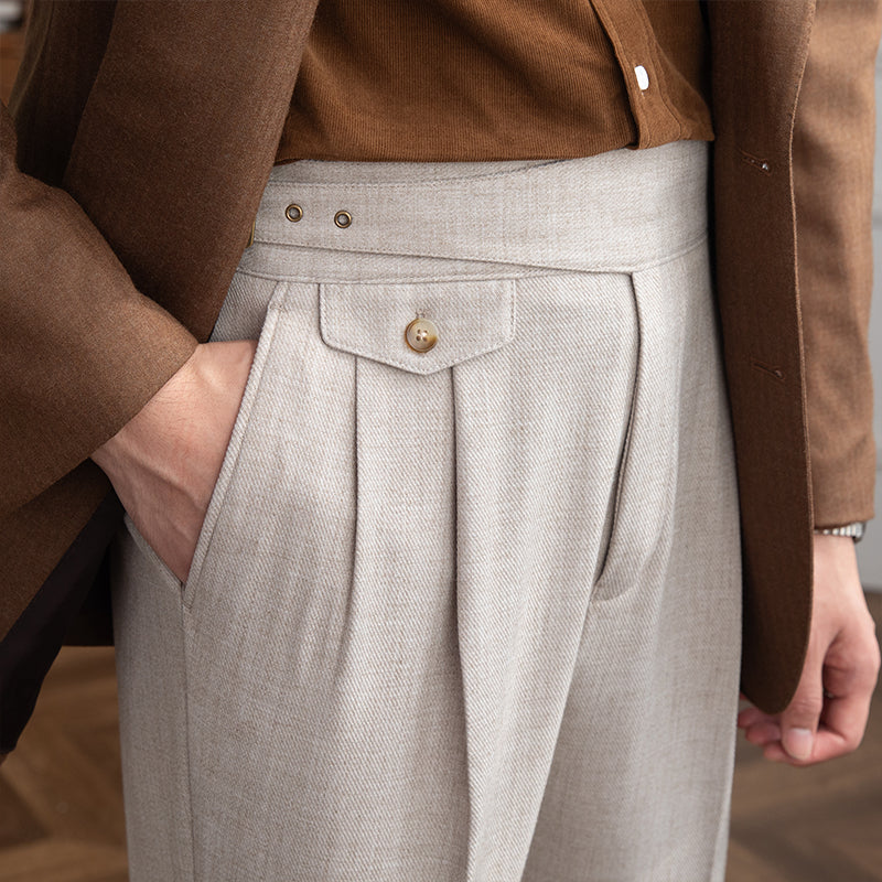 Regular Fit Pleated Textured Trousers