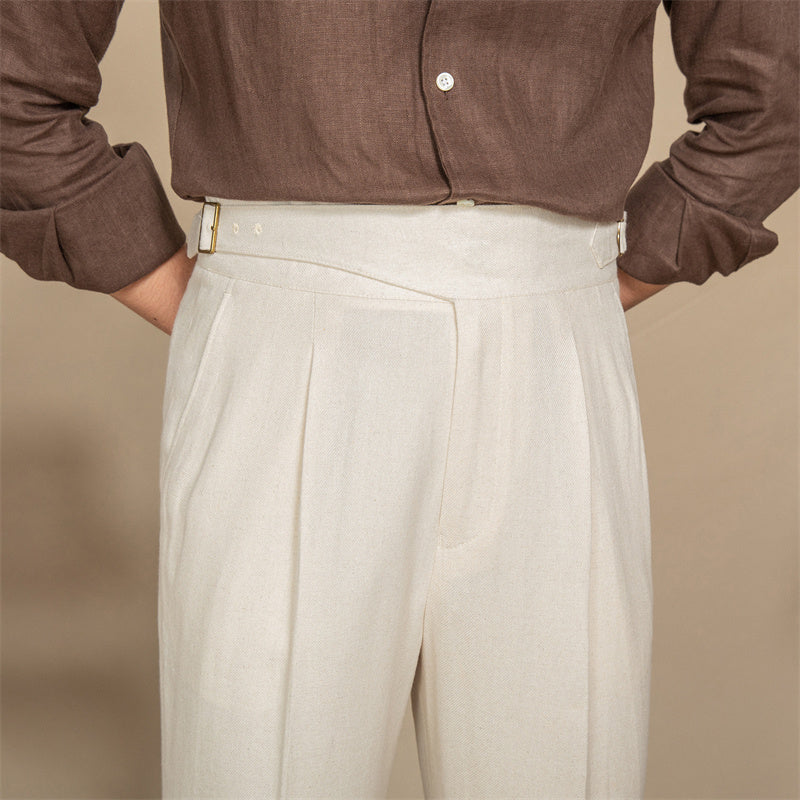 Light Beige Regular Fit High Waist Pleated Trousers