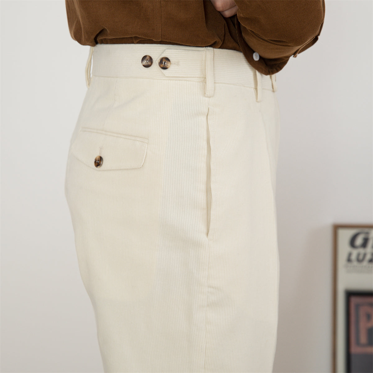 Regular Fit High Waist Cotton Pleated Trousers