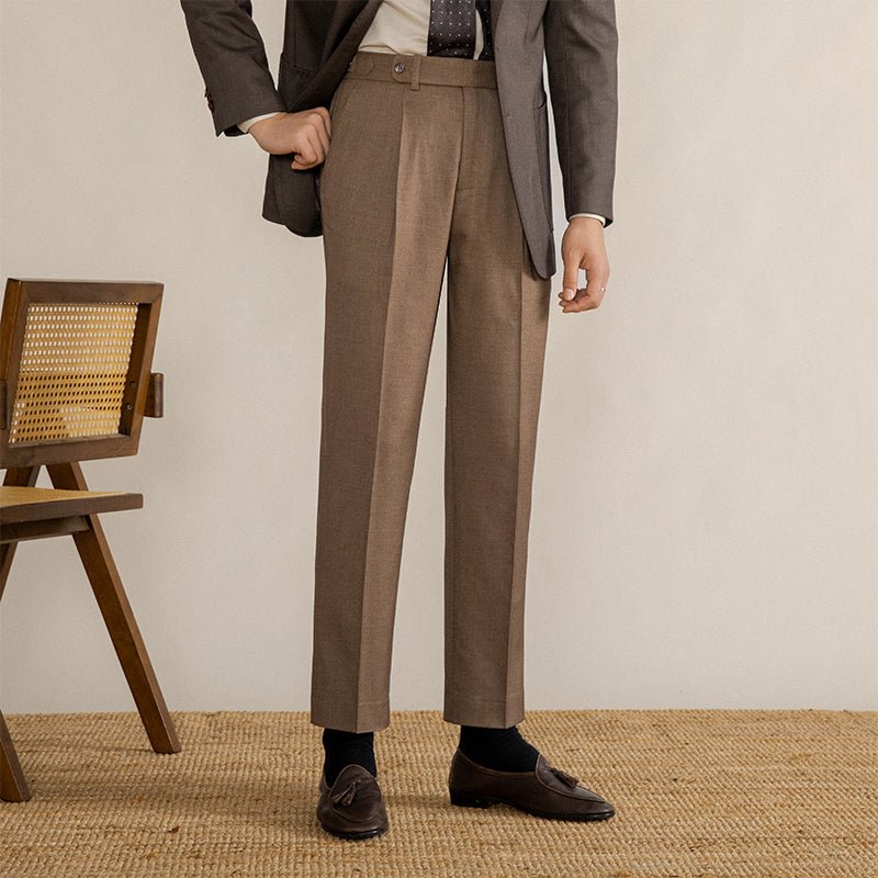 Regular Fit Herringbone Pleated Trousers