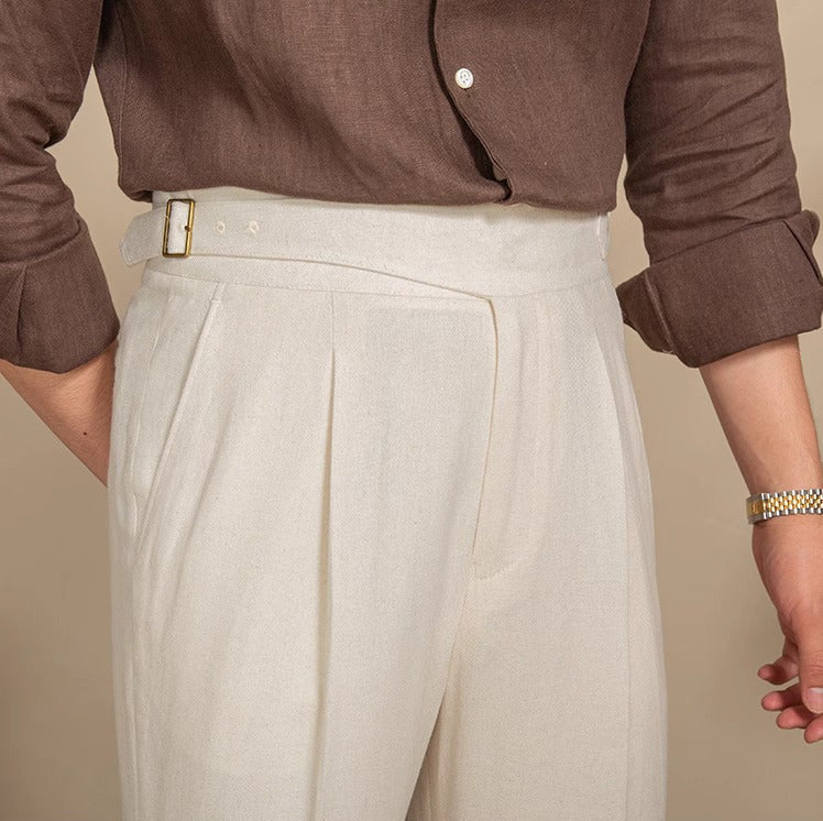 Light Beige Regular Fit High Waist Pleated Trousers