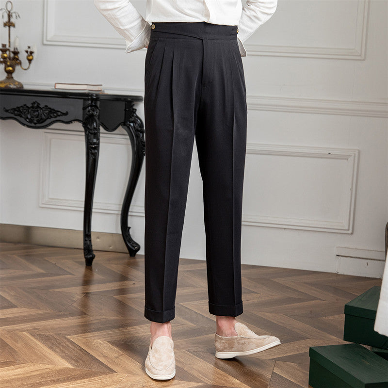 Regular Fit High Waist Polyester Pleated Trousers