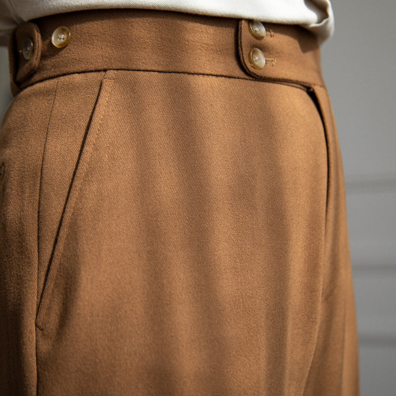 Regular Fit Wool Felt Pleated Trousers