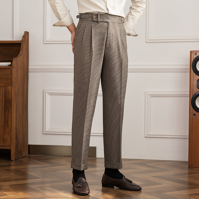 Khaki Grey Regular Fit Pleated Trousers